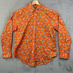 Ralph Lauren Orange Floral Collared Button Down Long Sleeve Shirt. Size 14.
